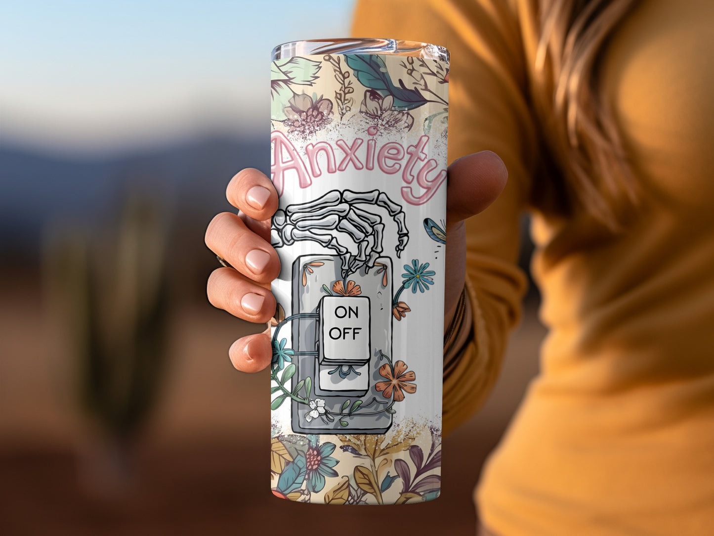 Anxiety On Off Switch Floral Design Tumbler