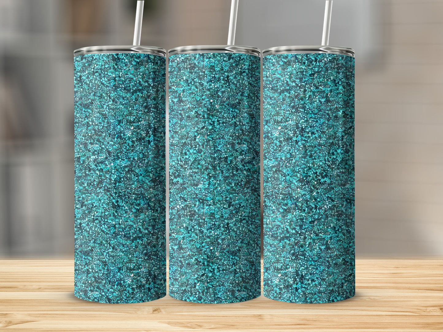 Shimmering Blue Glitter Design Insulated Tumbler