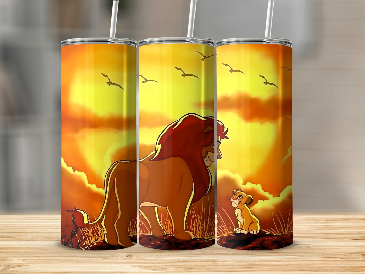 Sunset Lion Father and Cub Tumbler Custom Illustration