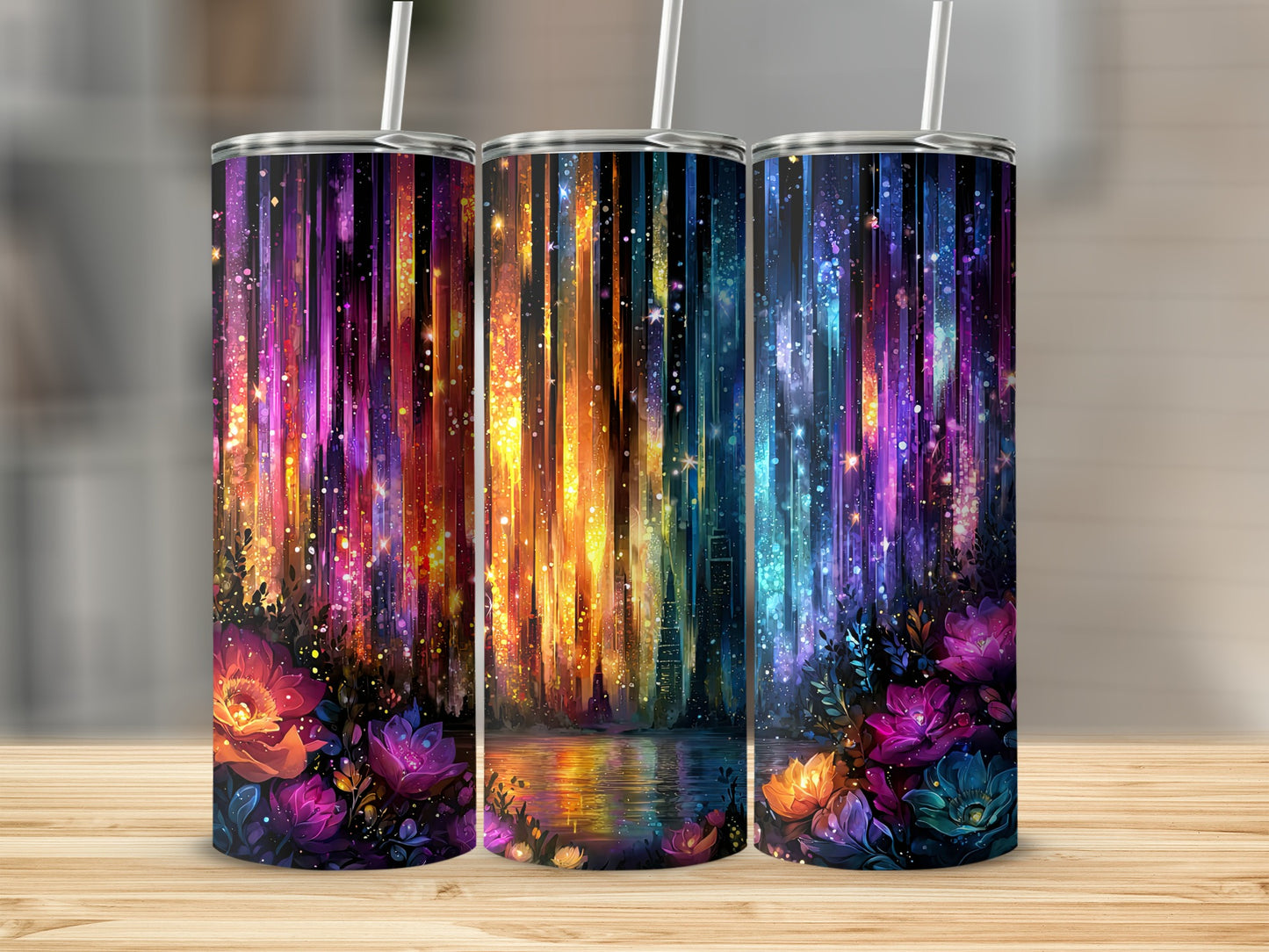 Colorful Abstract Cityscape Double Wall Tumbler