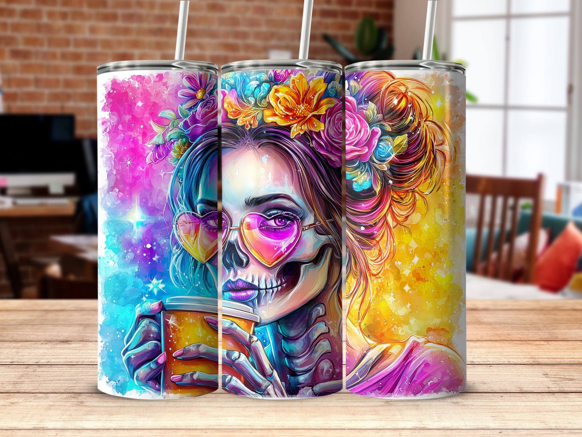 Vivid Day of the Dead Skeleton Drinking Tumbler
