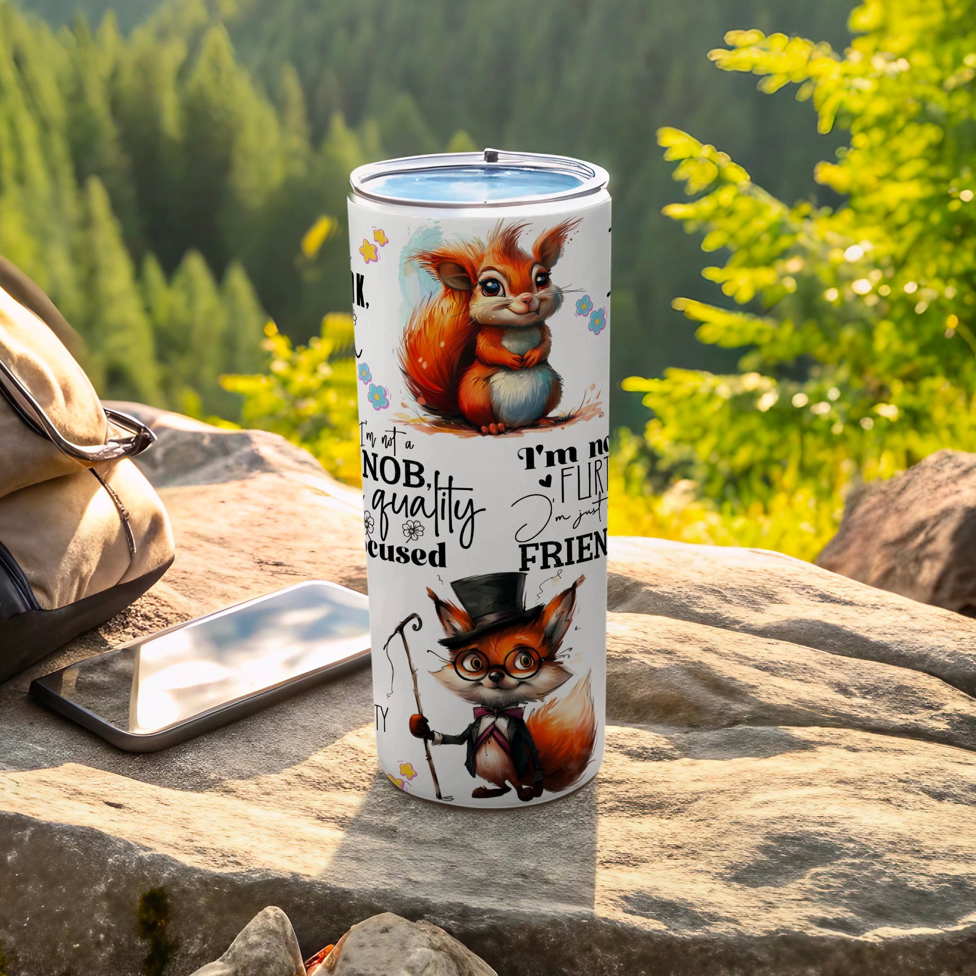 Whimsical Squirrel Fox Quote Friendship Tumbler product type
Tumbler
Drinkware
Insulated Cup
Travel Mug
Squirrel Design
Fox Design
Cartoon Animals
Cute Animals
Funny Quotes
Friendship Quote
Animal Lover
Nature Theme
Forest Animals
Whimsical Design
Unique Gift
Novelty Tumbler
Artistic Print
Outdoor Adventure
Beverage Holder
Coffee Tea Cup