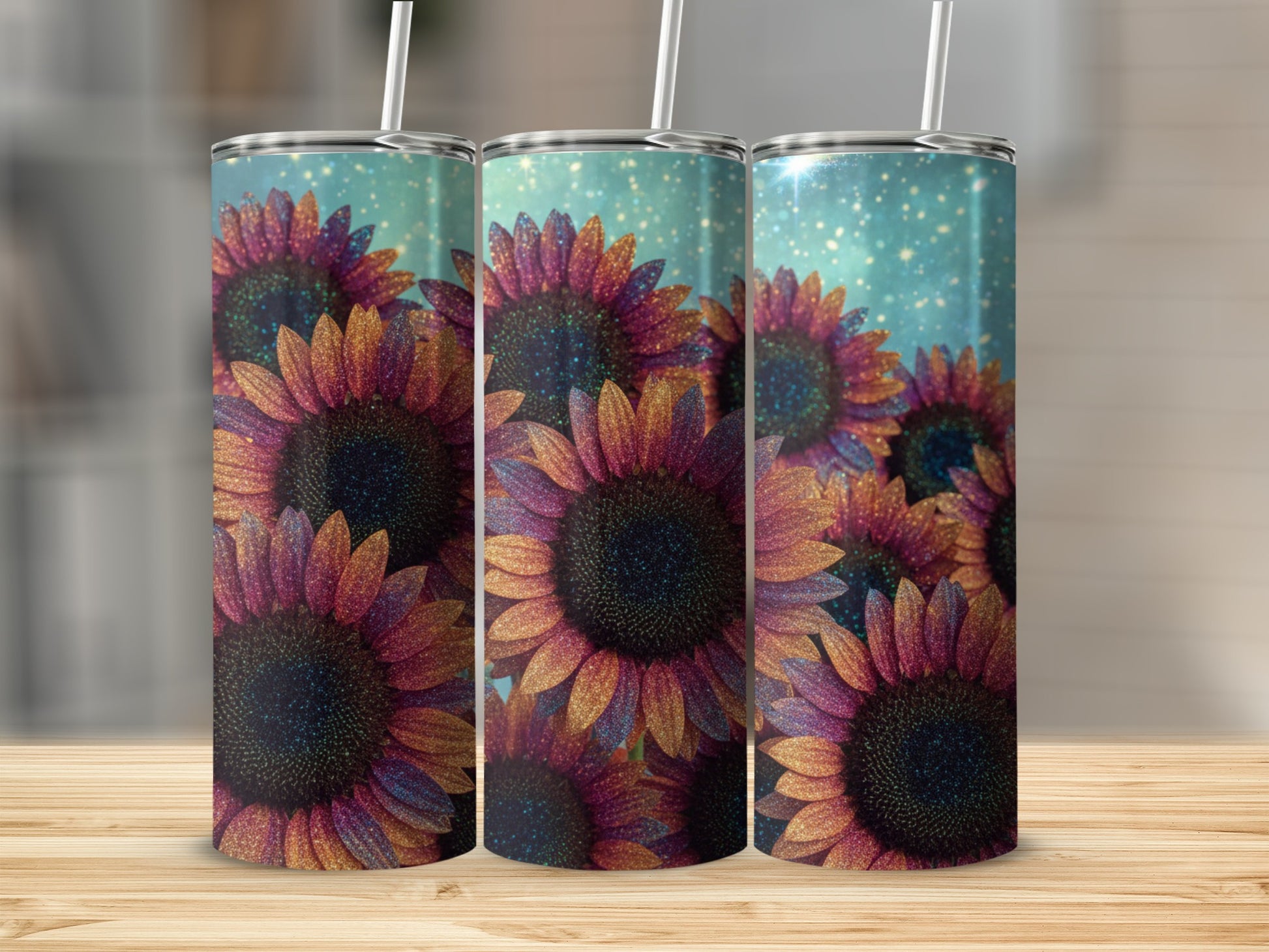 Stunning Glitter Sunflowers Tall Tumbler