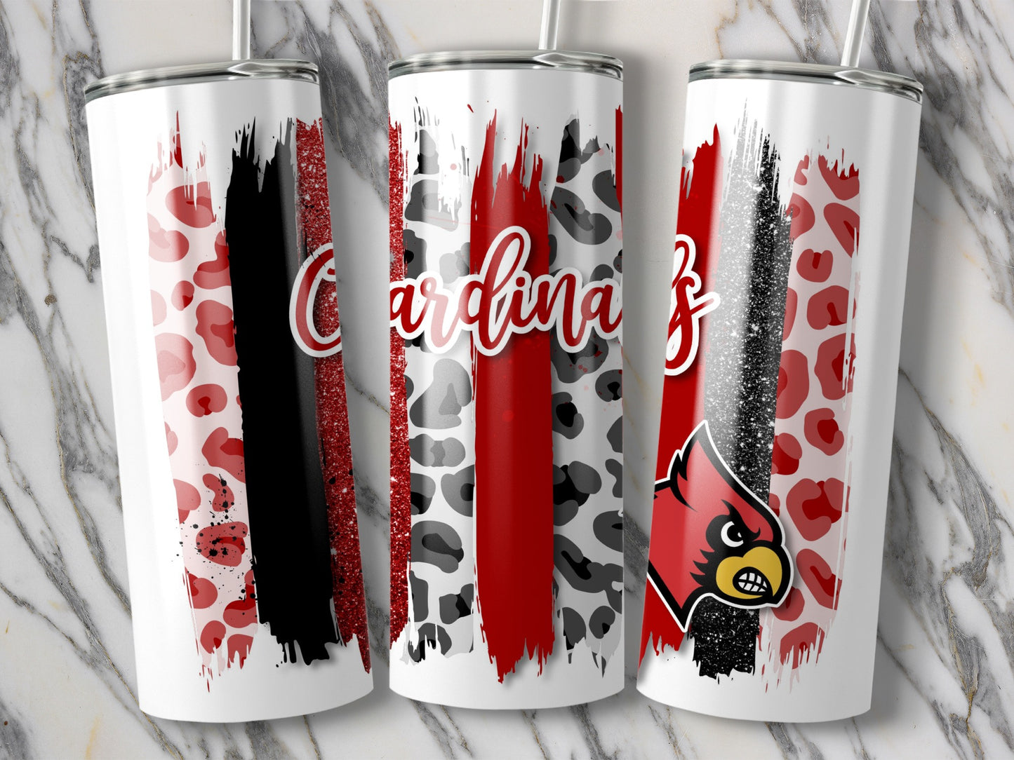 Cardinals Team Mascot School Red Black Leopard Tumblers