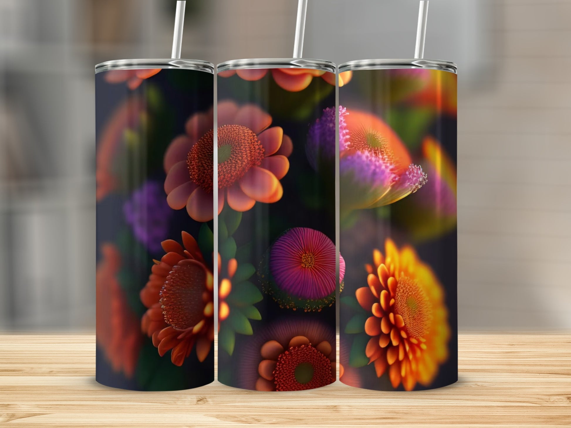 Colorful Floral Design Stainless Steel Tumbler Cup
