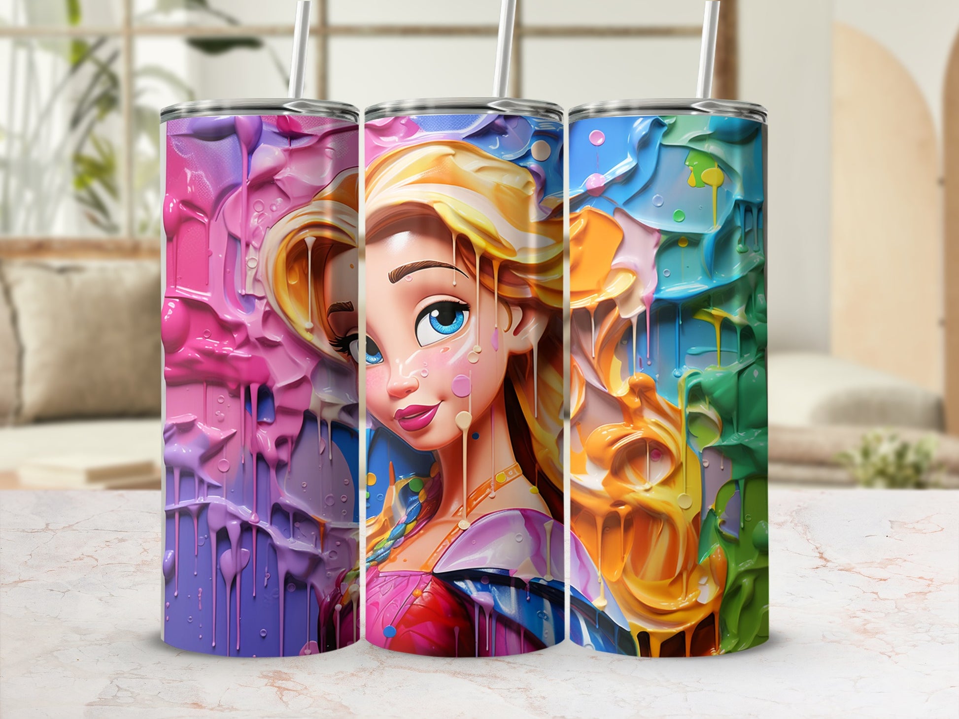 Colorful Dripping Paint Princess Insulated Tumbler