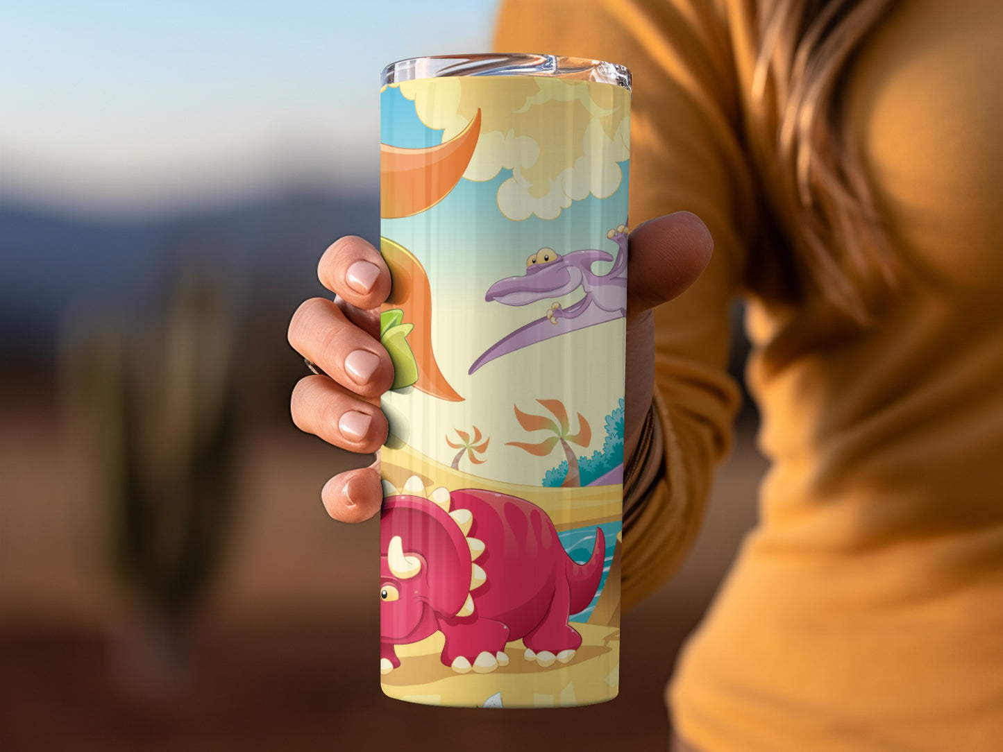Cute Colorful Dinosaur Illustration Tumbler Product