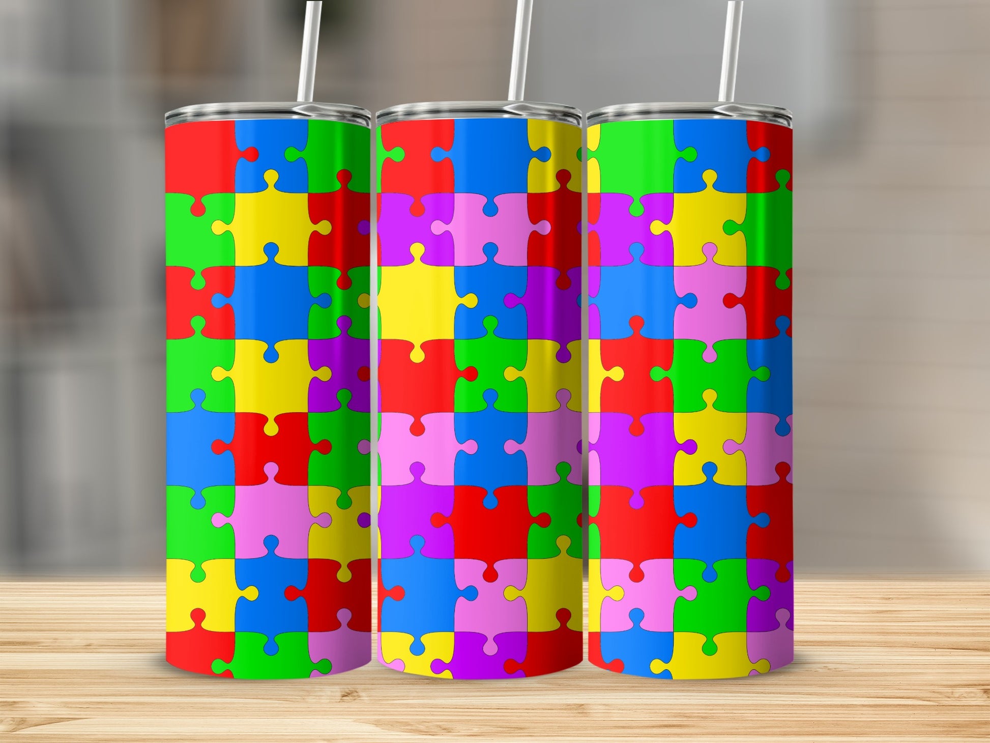 Colorful Puzzle Piece Design Tumbler Cup
