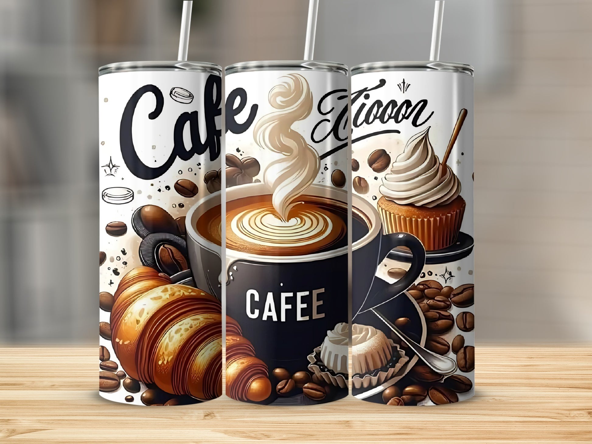 Cafe Coffee Art Tumblers with Pastries Design