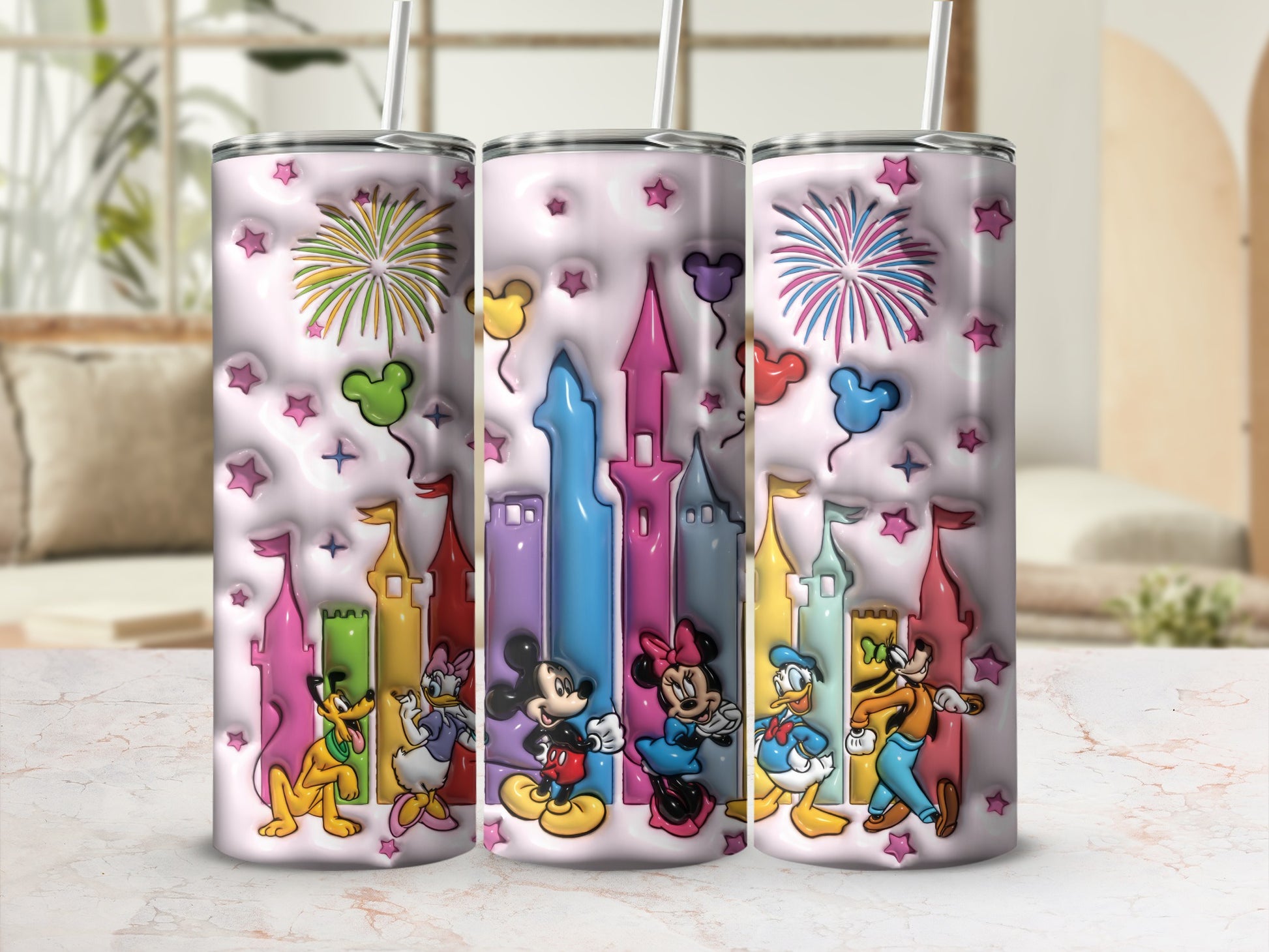 Colorful Castle Fireworks Characters Tumbler Cup