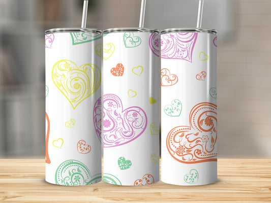 Decorative Tumbler with Colorful Heart Patterns