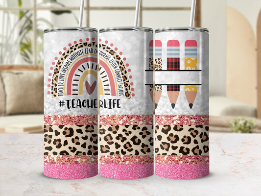 Teacher Rainbow Leopard Glitter Pencils Tumbler product type
