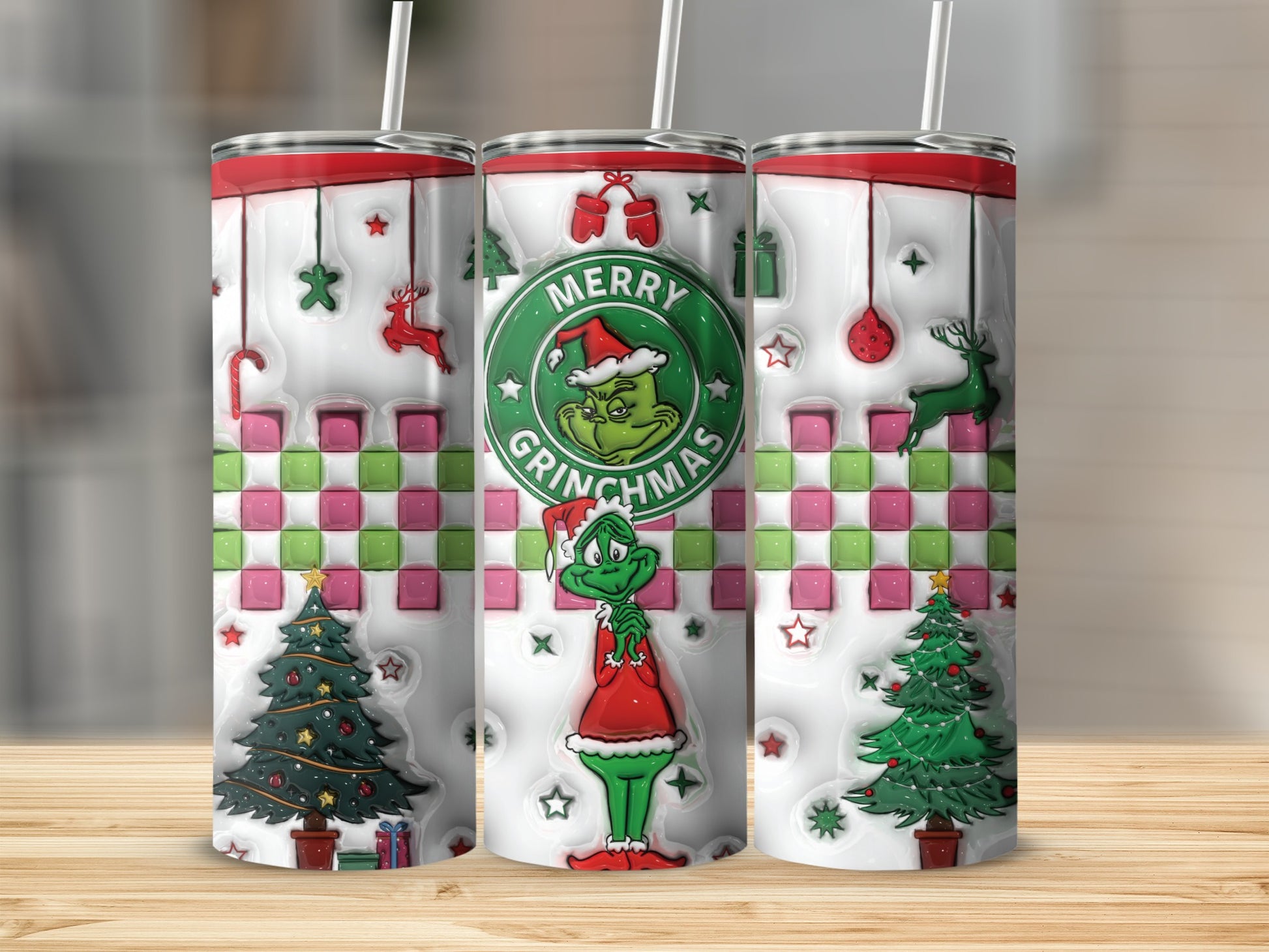 Merry Grinchmas Christmas Tree Design Tumbler