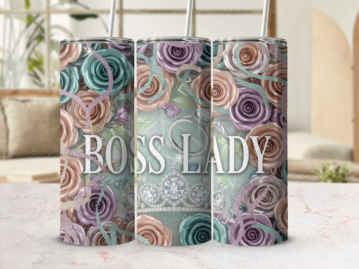 Boss Lady Floral Design Insulated Tumbler Cup