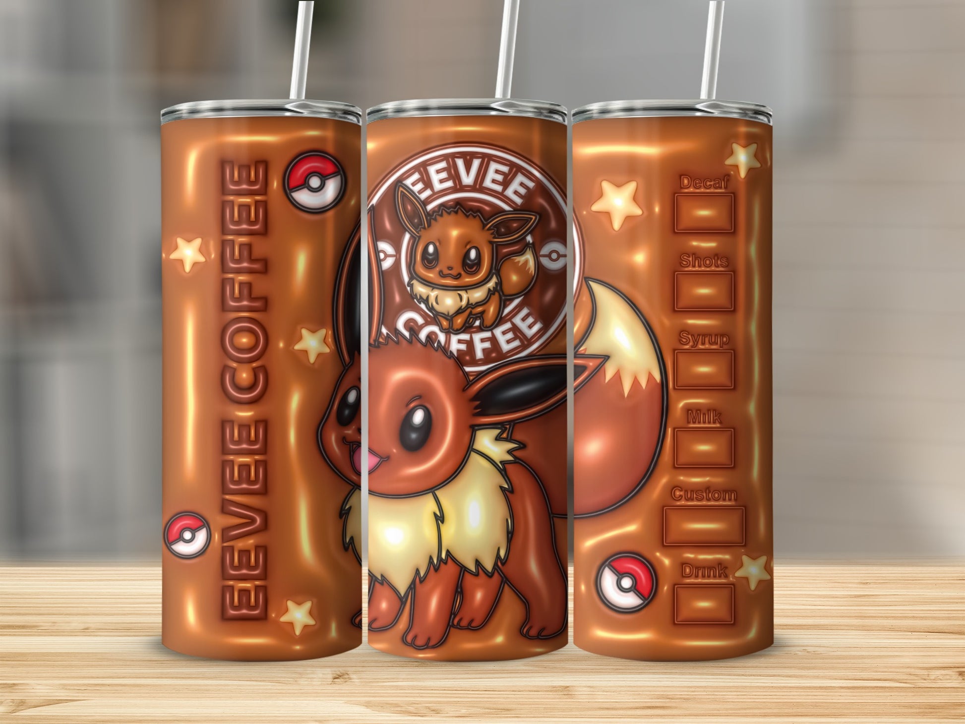 Eevee Coffee Custom Design Tumbler with Straw