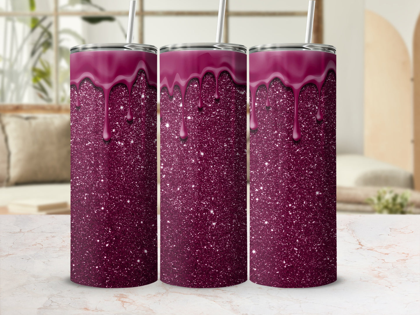 Sparkling Magenta Glitter Drip Tumbler Product
