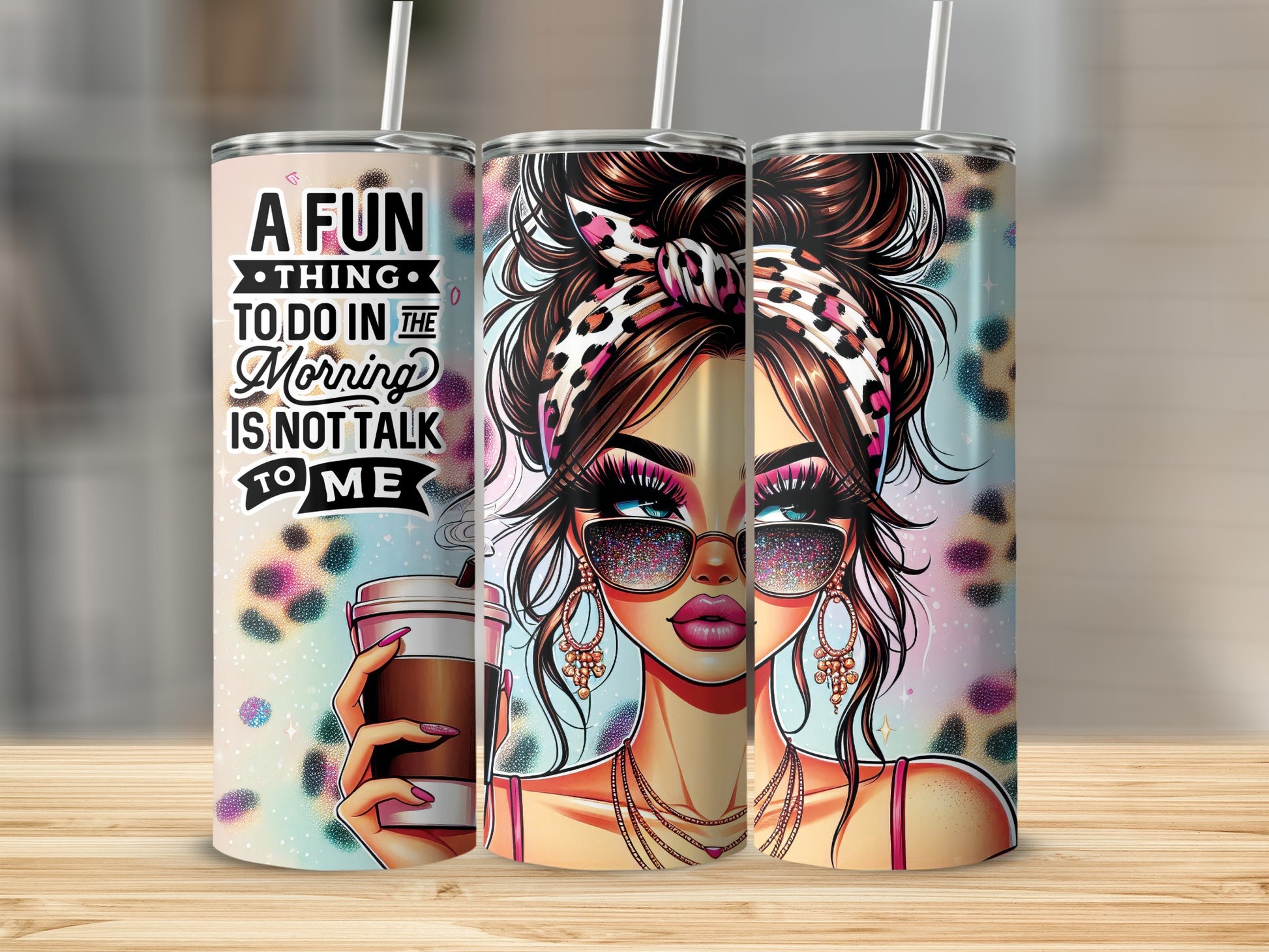 Woman with coffee cup and messy bun wearing sunglasses and jewelry.