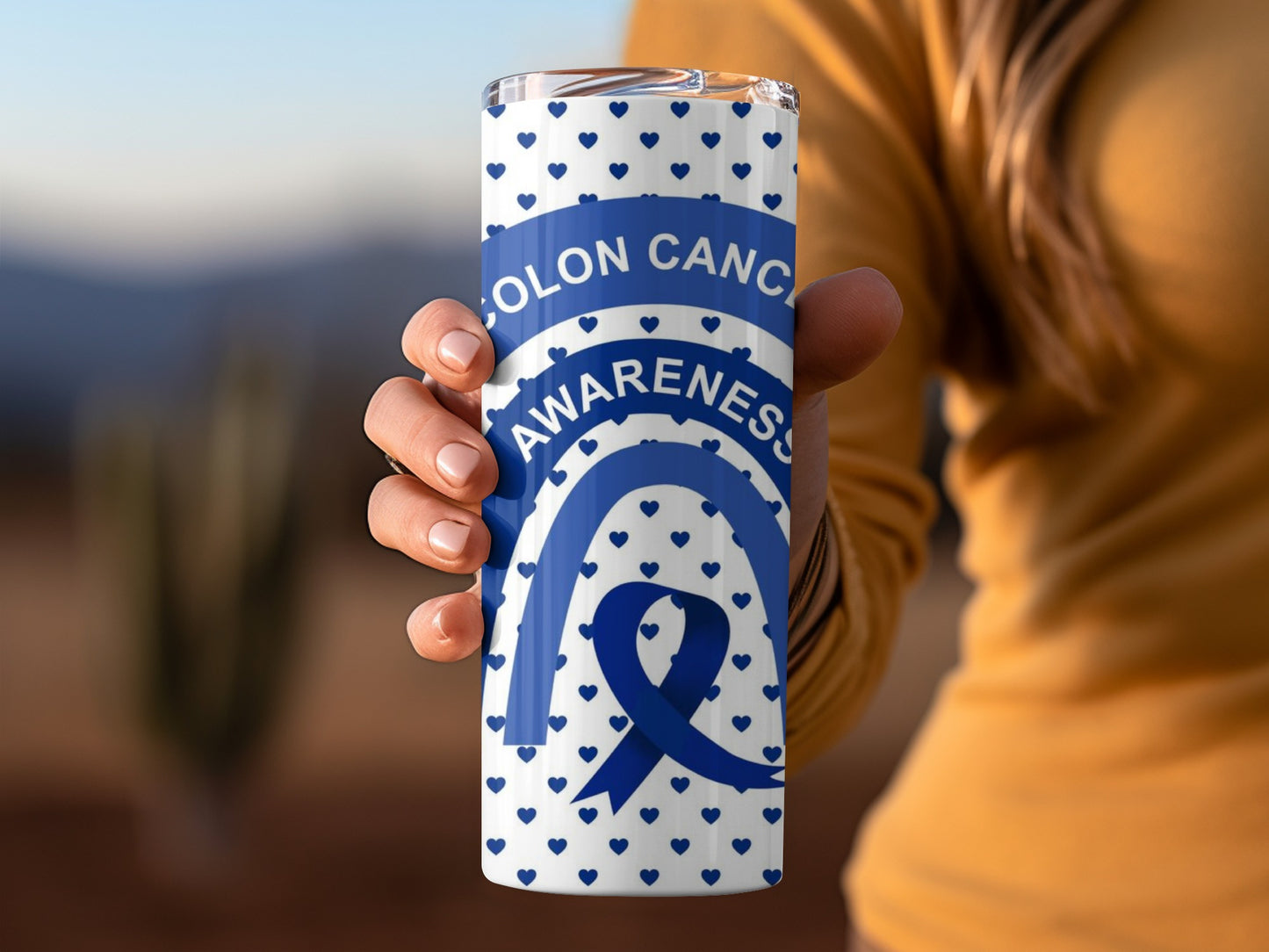 Colon Cancer Awareness Hearts Design Tumbler