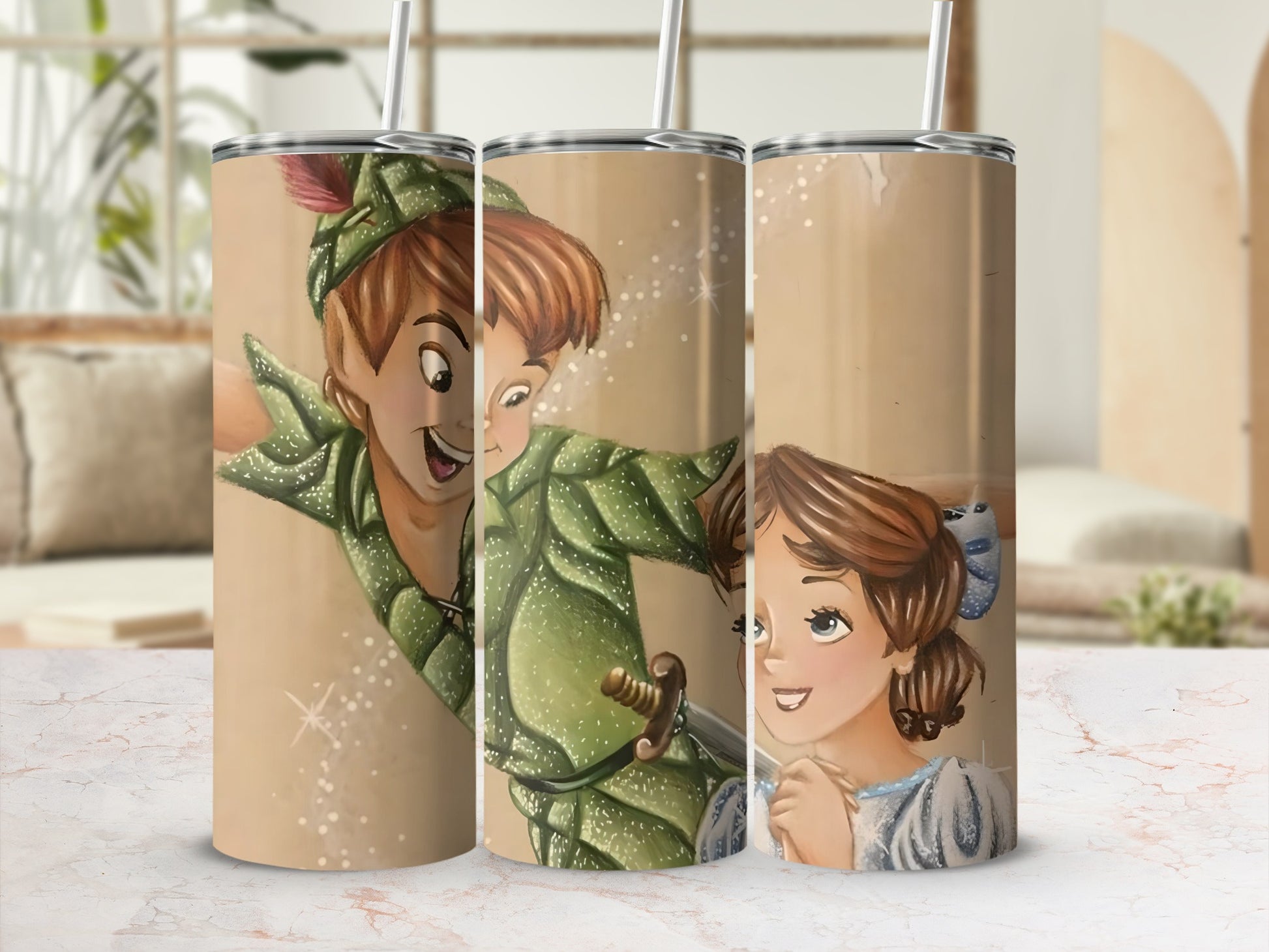 Peter Pan and Wendy Tumbler Mug with Straw Tumbler