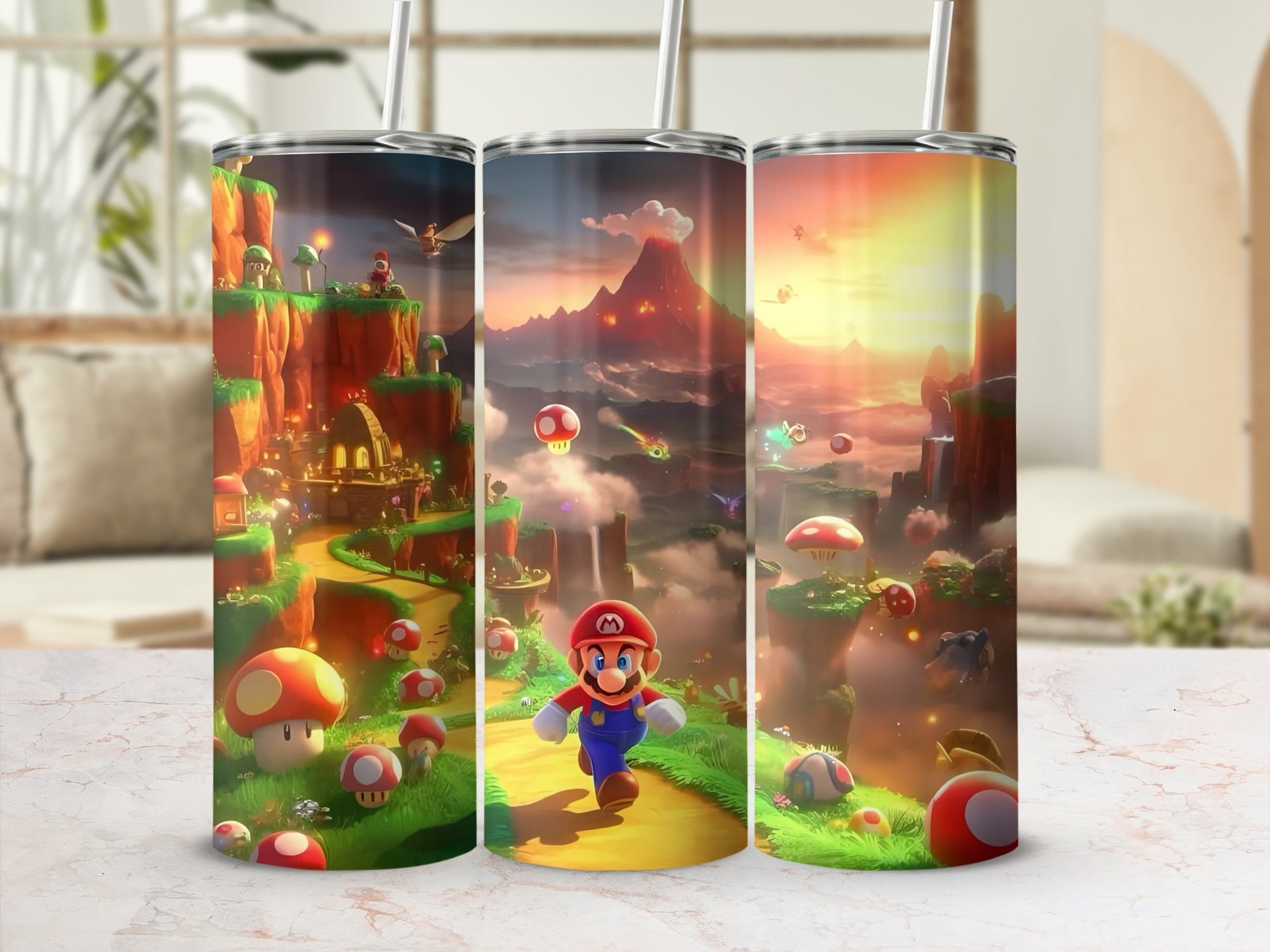 Colorful Super Mario Tumbler with Straw Drinkware