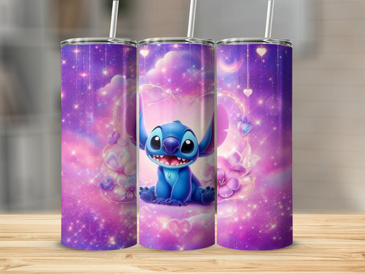 Adorable Blue Alien With Flowers Tumbler Cup