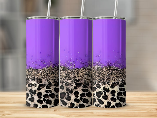 Purple tumbler with leopard print and glitter accent.
