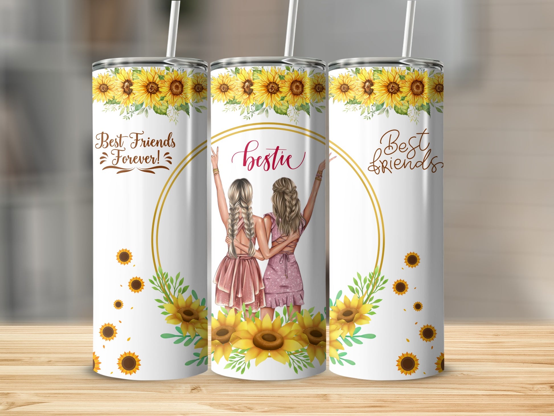 Best Friends Forever Sunflower Tumbler Cup Gift