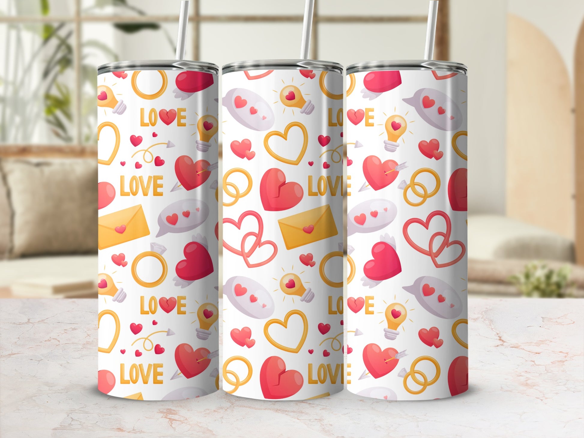 Romantic Hearts Love Rings Tumblers Valentine's Cup