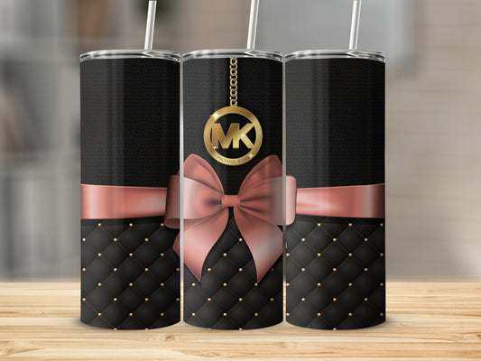 Elegant Black and Pink Tumbler with Gold Monogram Logo