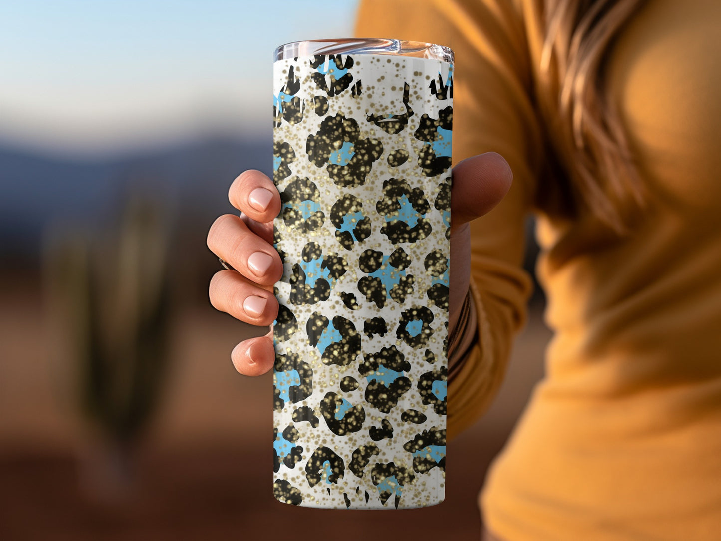 Leopard and Teal Pattern Travel Tumbler product