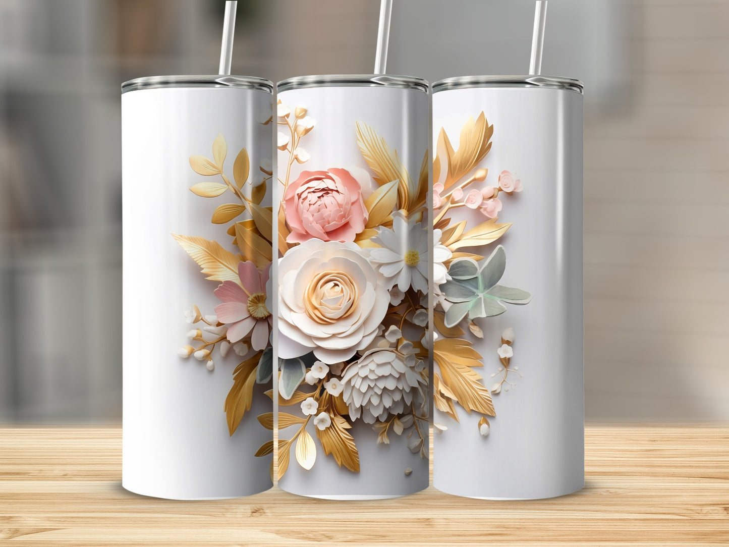Elegant Floral Motif Tall Drink Tumblers for Everyday Use