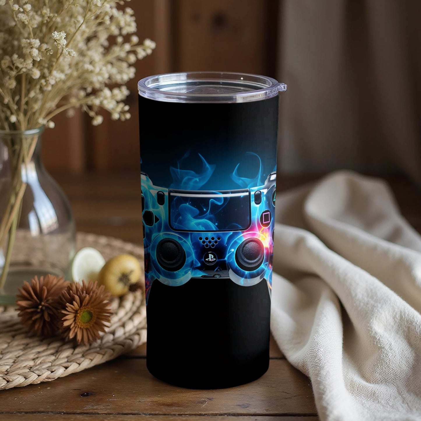 Vibrant Game Controller Design on Insulated Tumbler