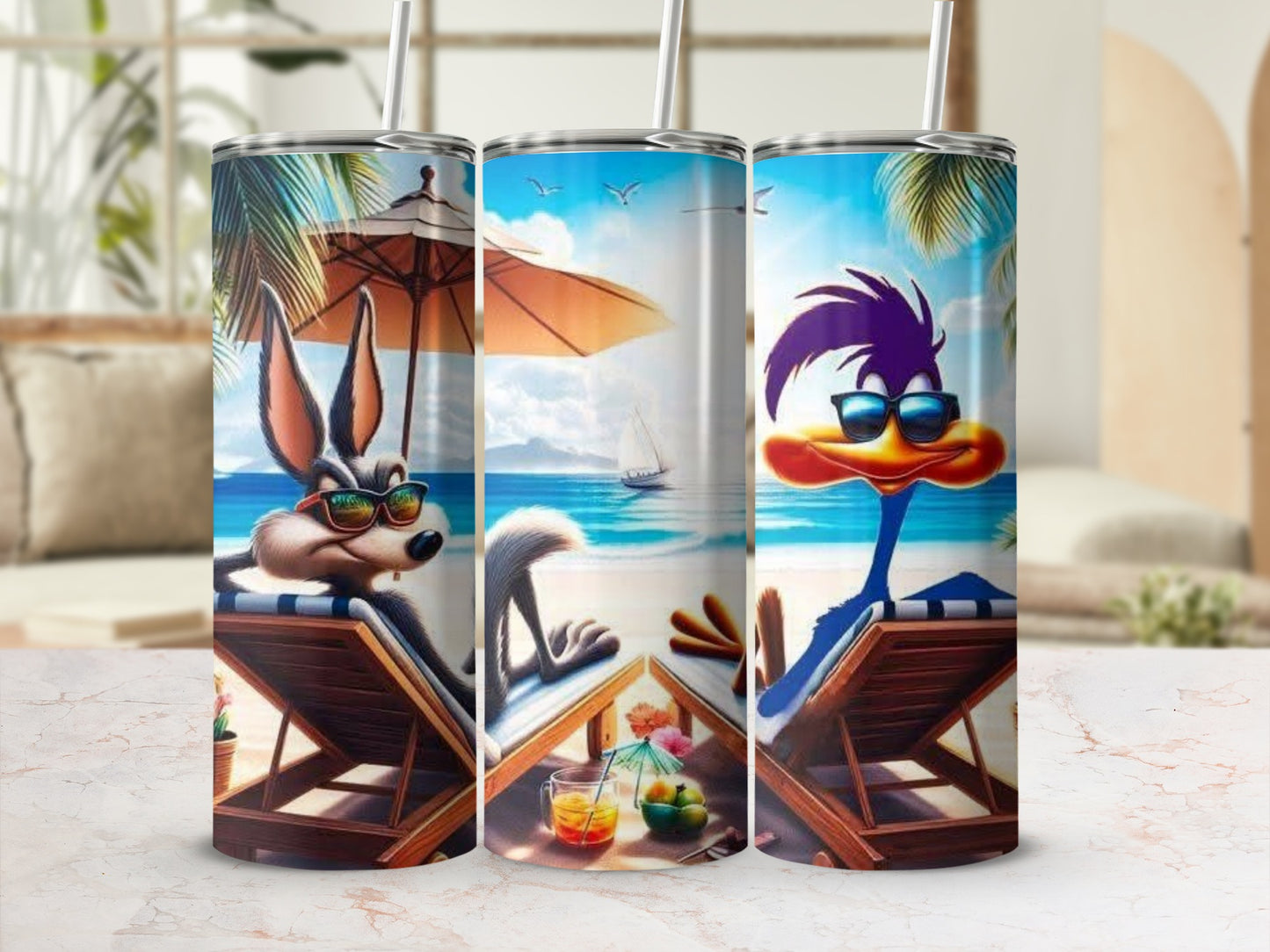 Looney Tunes Beach Scene Design Insulated Tumbler