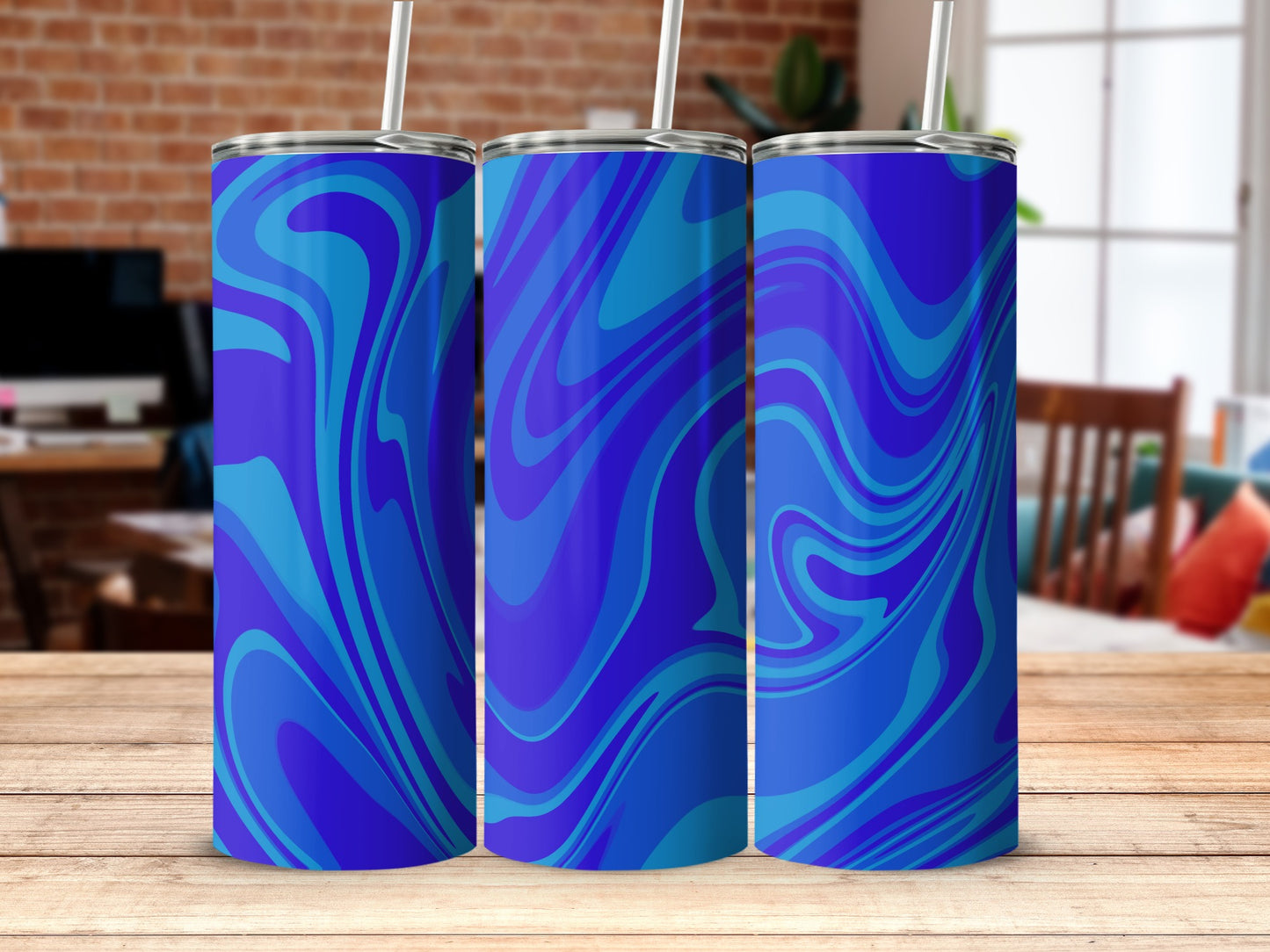 Blue and Violet Swirl Pattern Insulated Tumbler