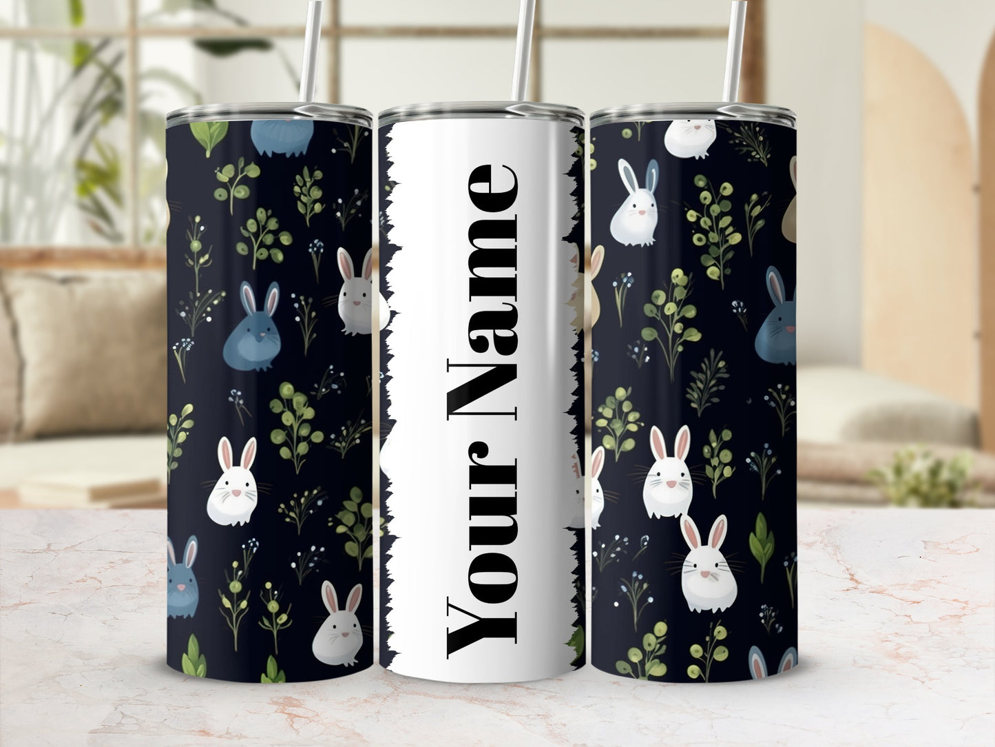 Personalized Cute Bunny Design Insulated Tumbler Cup