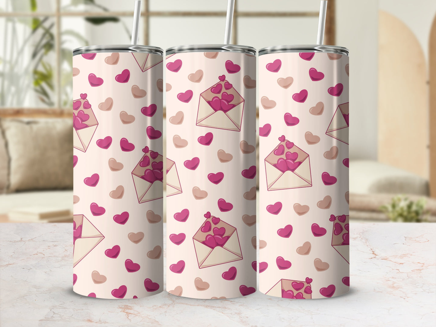 Heart and Envelope Patterned Drink Tumbler
