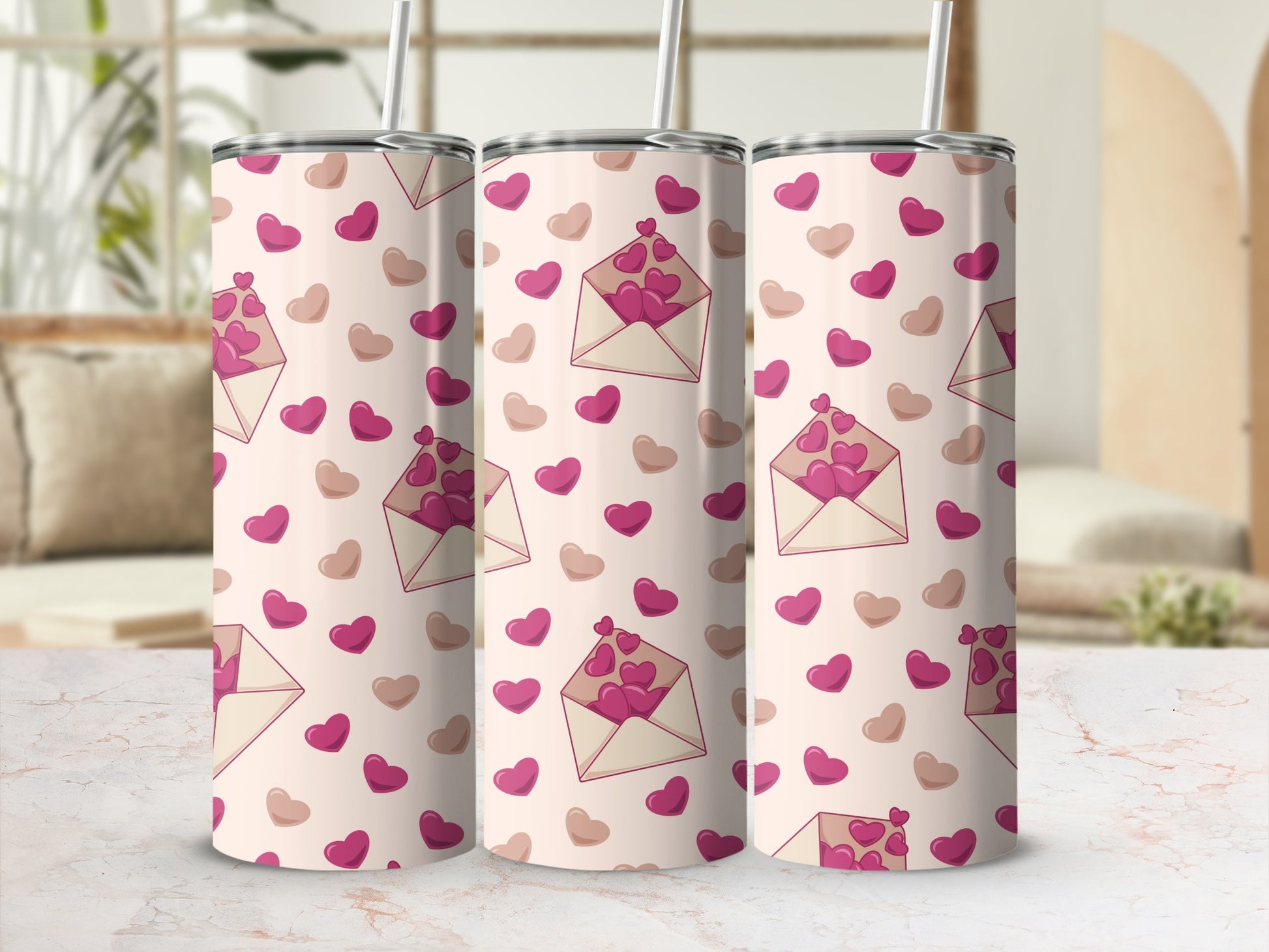 Heart and Envelope Patterned Drink Tumbler