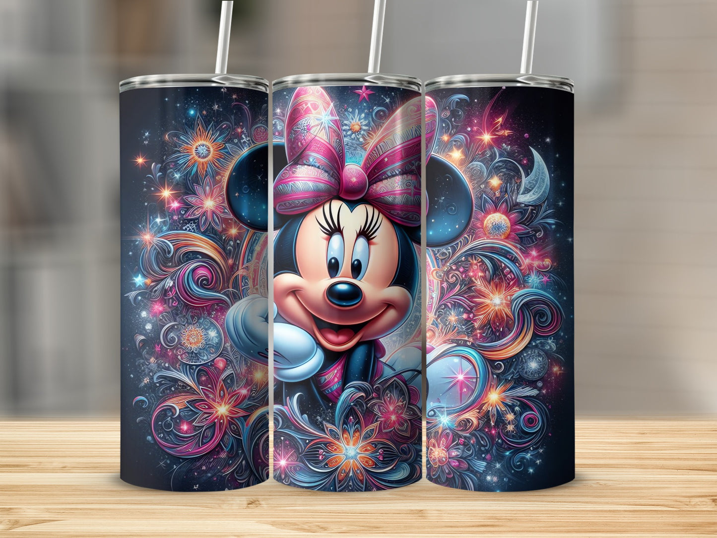 Colorful Minnie Mouse Floral Design Travel Tumbler