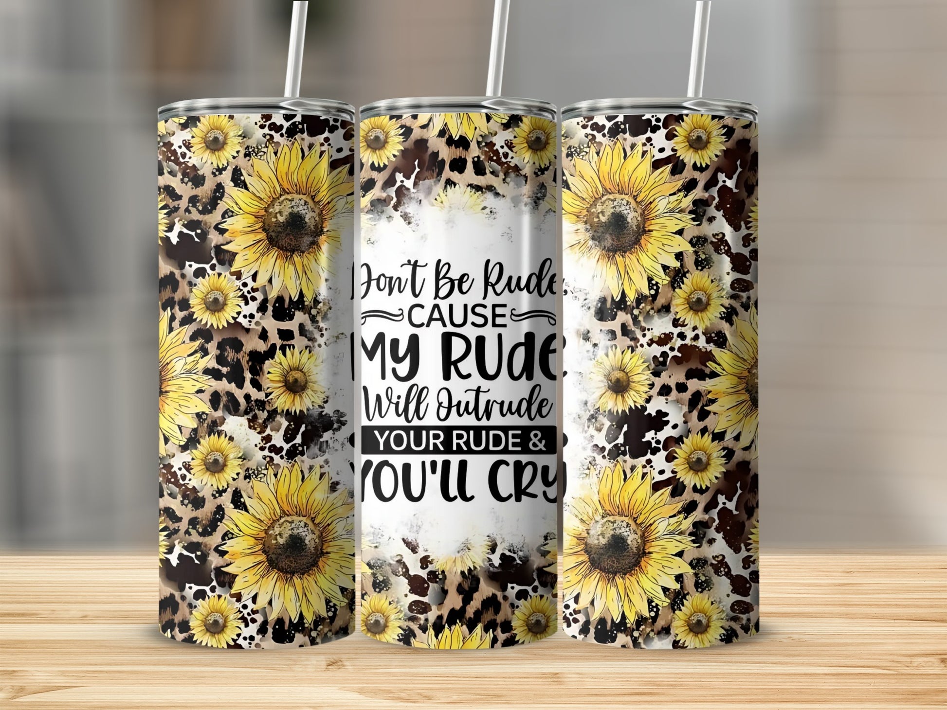 Sunflower and Leopard Print Insulated Tumbler