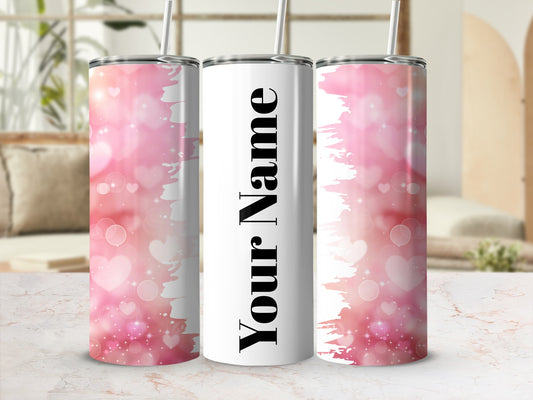 Customized Pink Heart Pattern Tumbler with Your Name