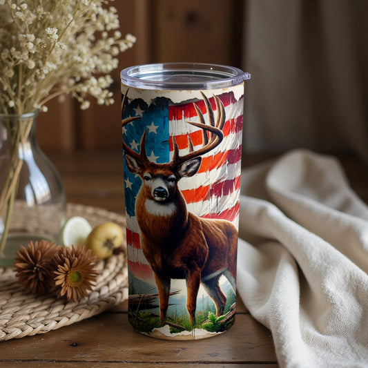 American Flag and Deer Graphic Tumbler Cup for Sale