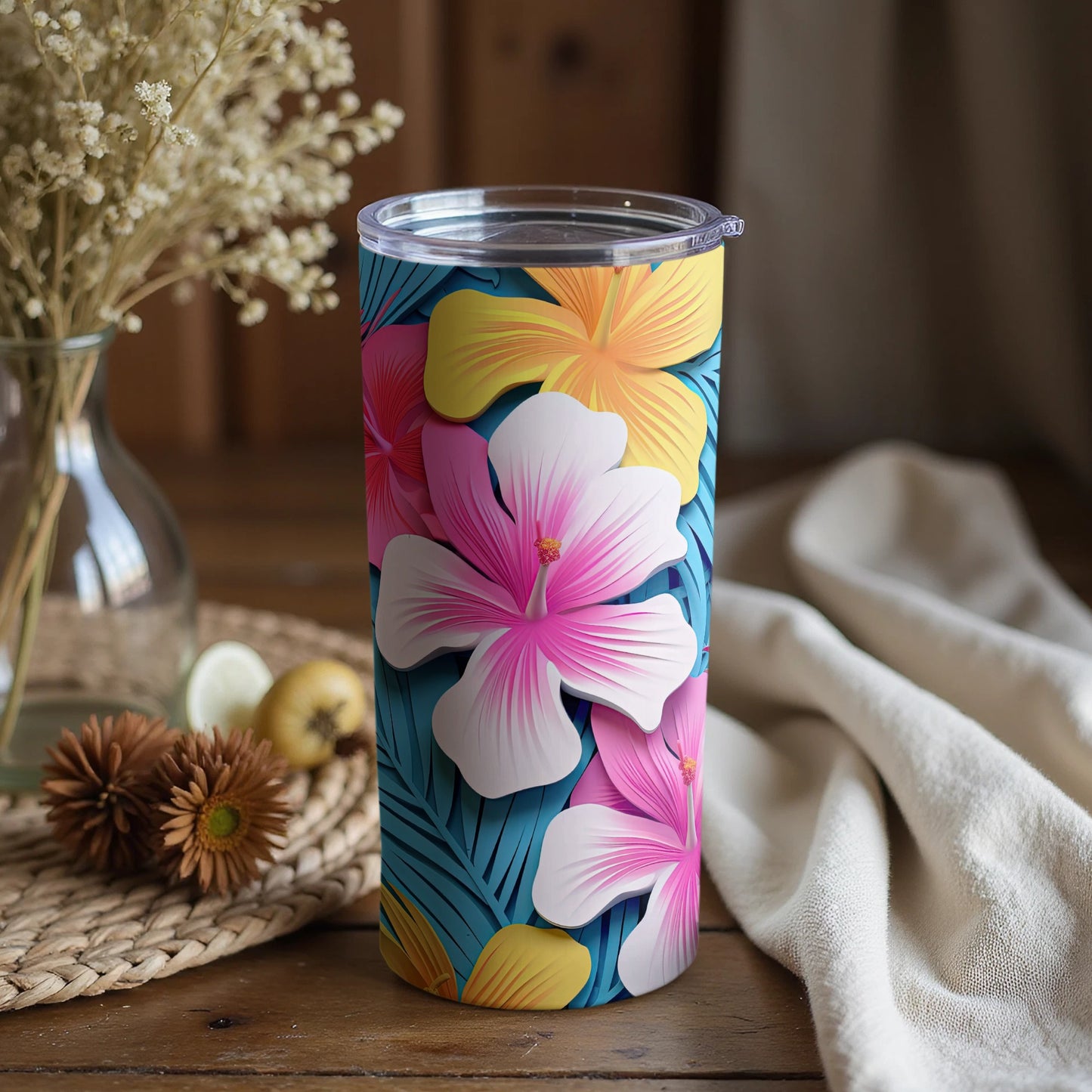 Tropical Hibiscus Flower Design Tumbler for Drinks