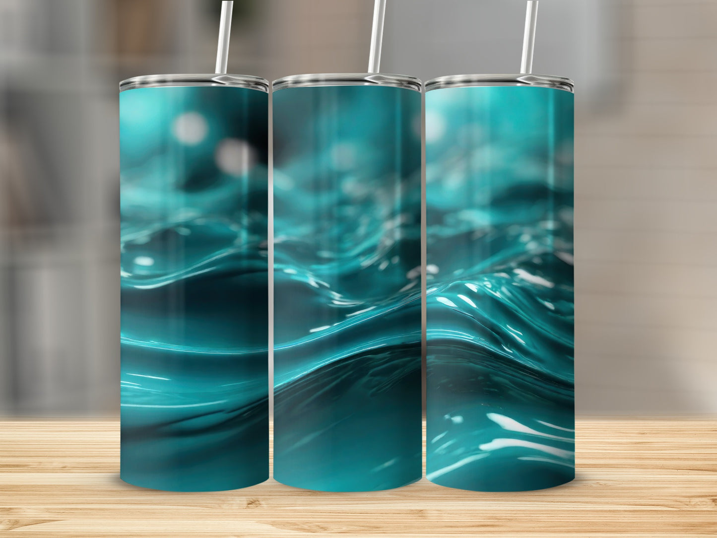 Teal Aqua Glossy Wavy Liquid Abstract Pattern product type