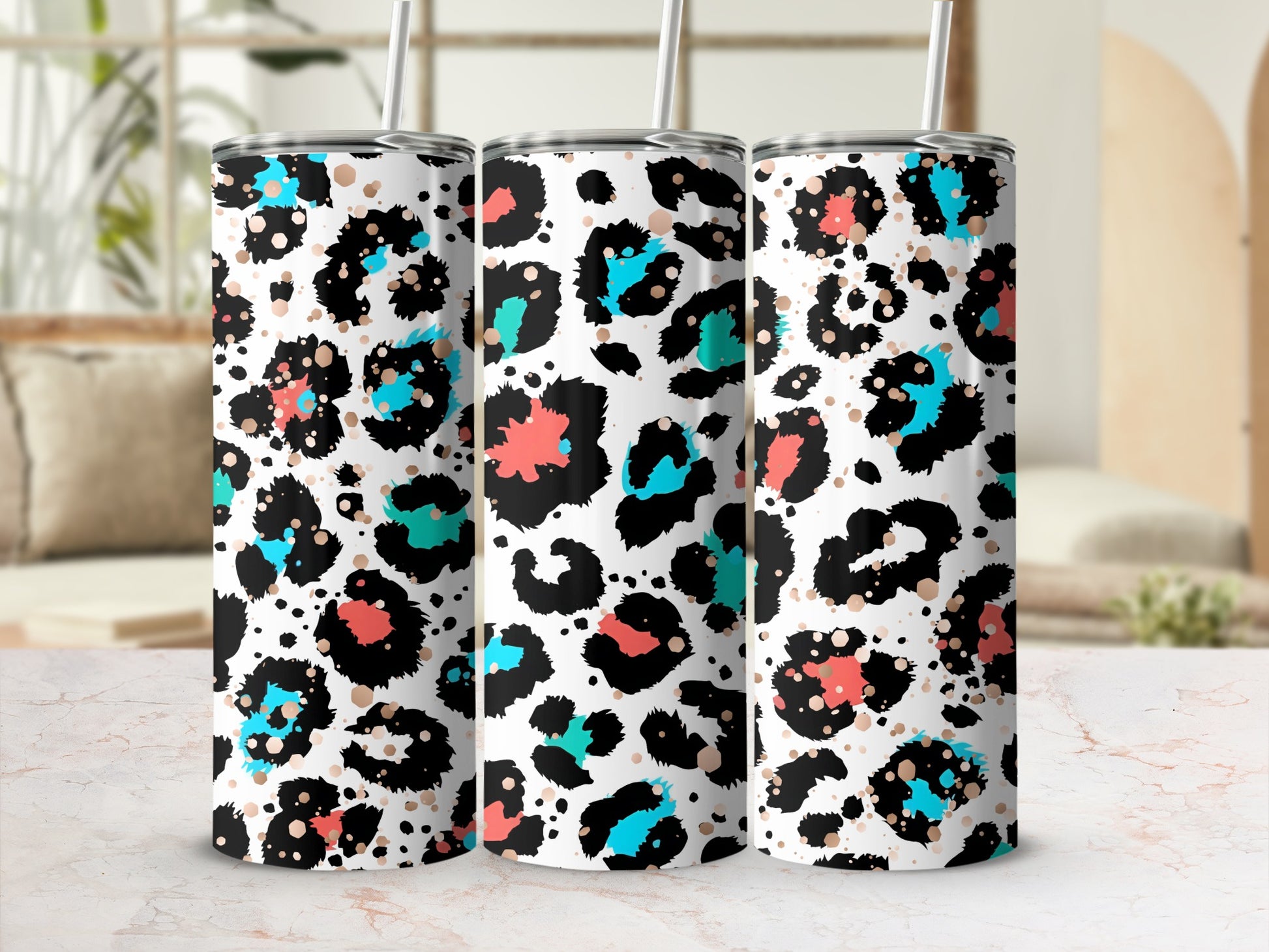 Colorful Leopard Print Skinny Tumbler Drinking Cups