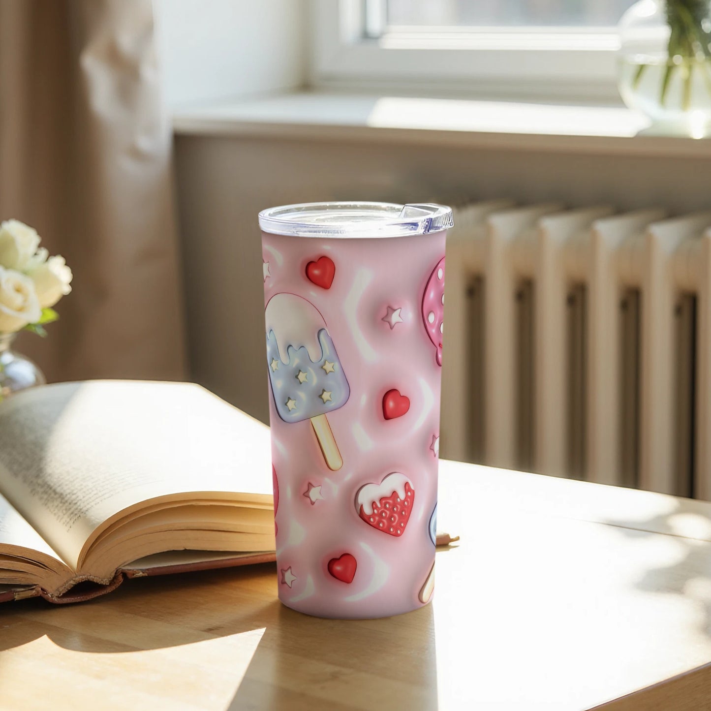 Cute Ice Cream and Heart Design Tumbler