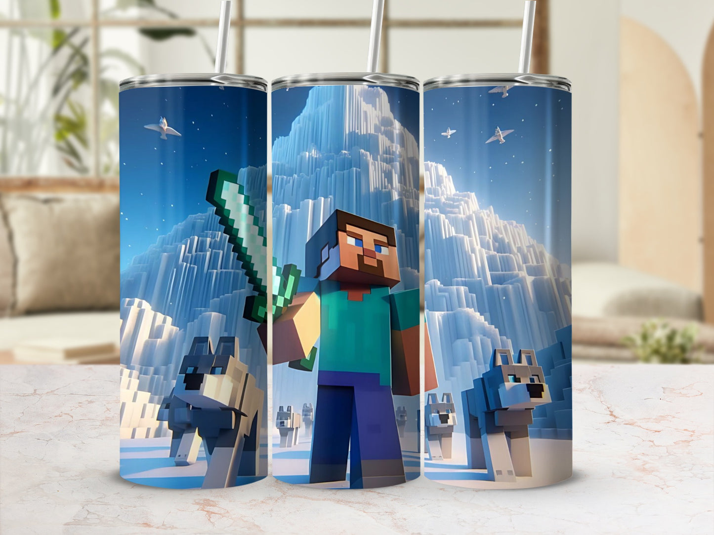 Adventure Theme Tumbler with Pixel Art Characters