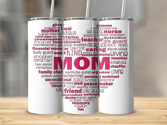 'Mom Word Cloud Design Travel Tumbler with Straw'