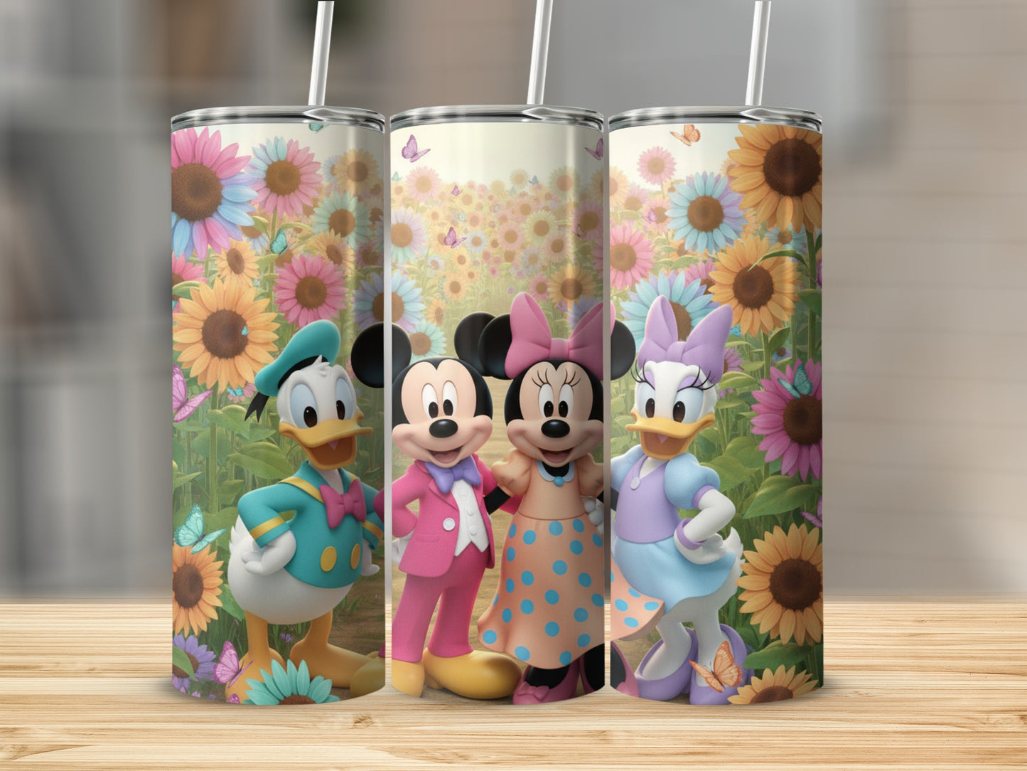Colorful Cartoon Characters Floral Design Tumbler