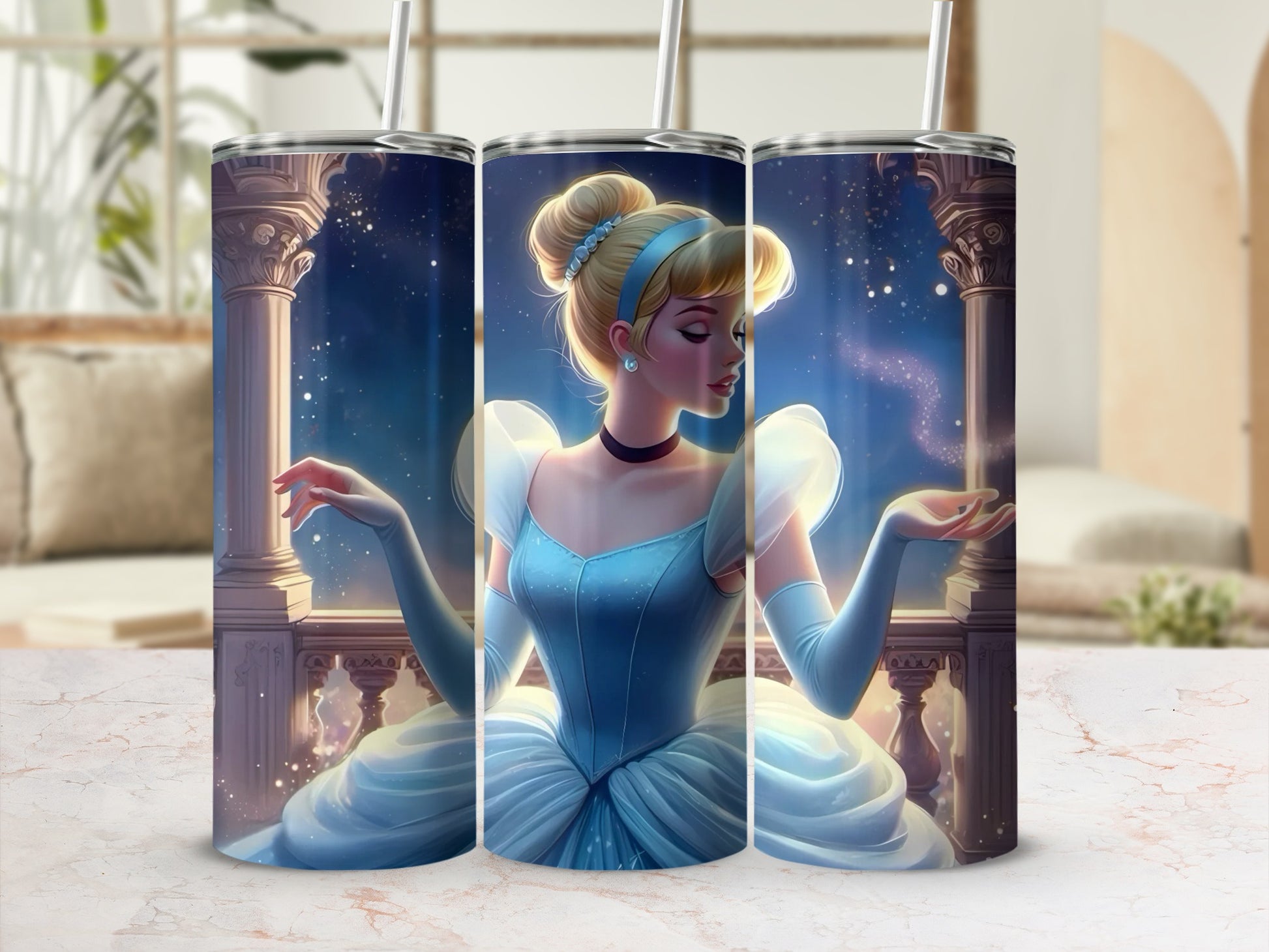 Cinderella Inspired Magic Tumbler with Straw Beverage Cup
