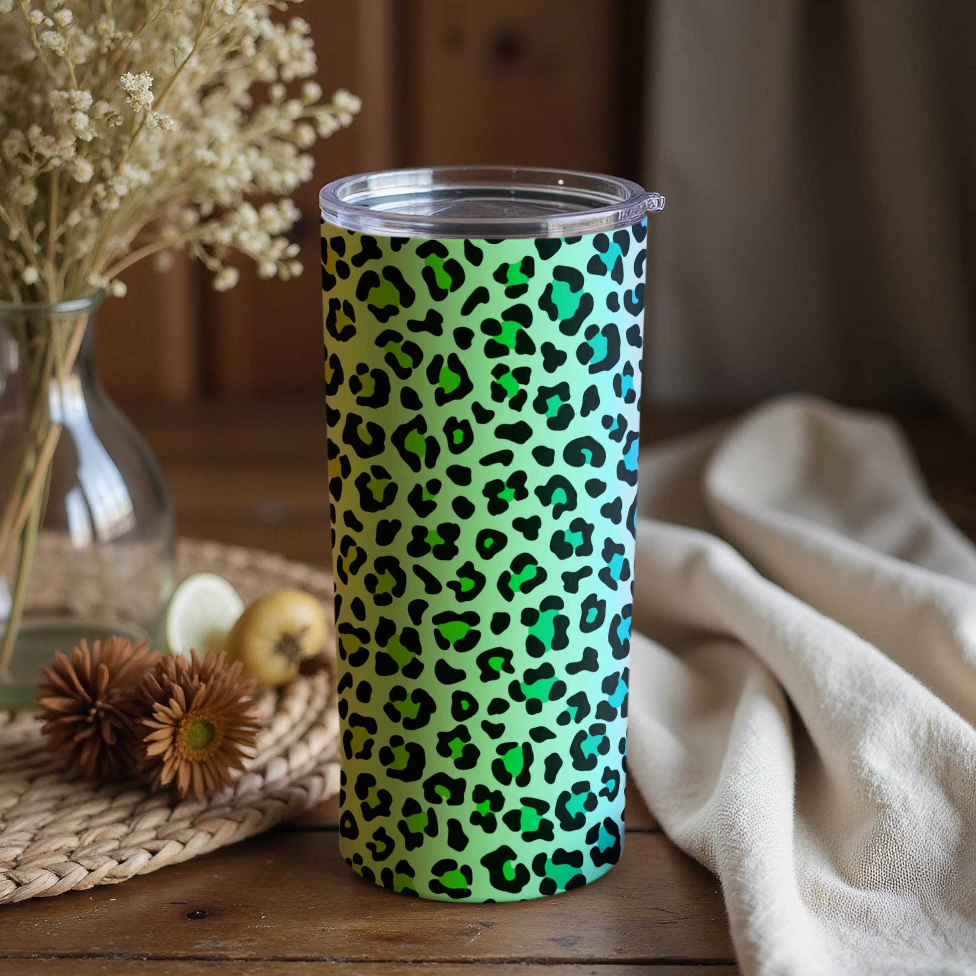 Vibrant Green Leopard Print Insulated Tumbler Cup